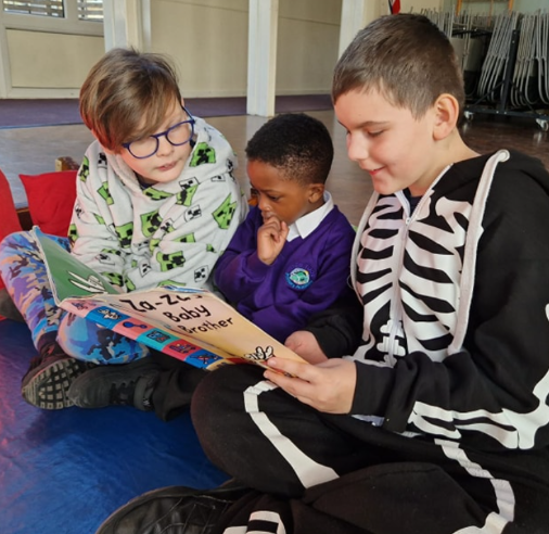 Students reading books together